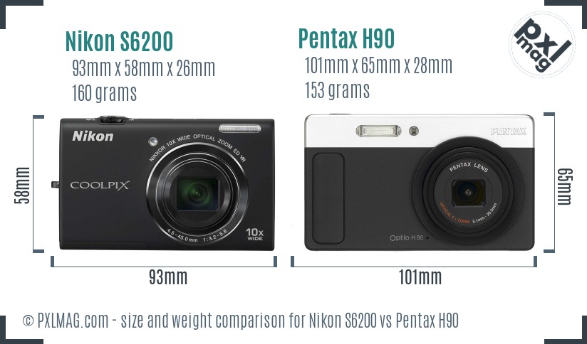 Nikon S6200 vs Pentax H90 size comparison