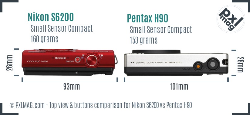 Nikon S6200 vs Pentax H90 top view buttons comparison