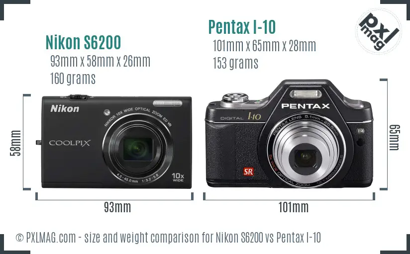 Nikon S6200 vs Pentax I-10 size comparison