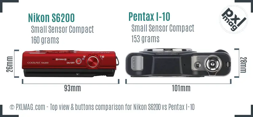 Nikon S6200 vs Pentax I-10 top view buttons comparison