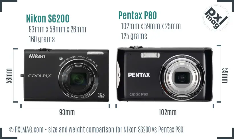 Nikon S6200 vs Pentax P80 size comparison