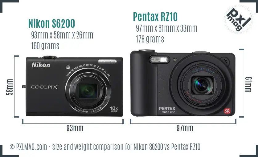 Nikon S6200 vs Pentax RZ10 size comparison Nikon S6200 vs Pentax RZ10 size comparison