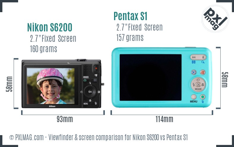 Nikon S6200 vs Pentax S1 Screen and Viewfinder comparison