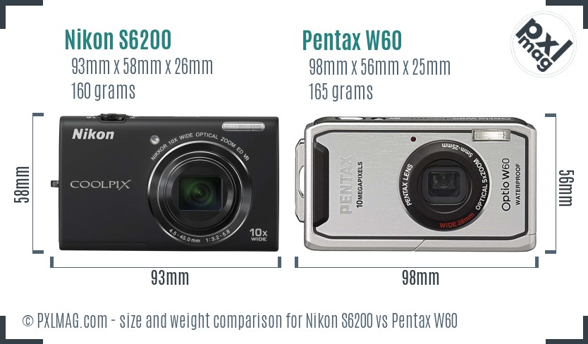Nikon S6200 vs Pentax W60 size comparison Nikon S6200 vs Pentax W60 size comparison