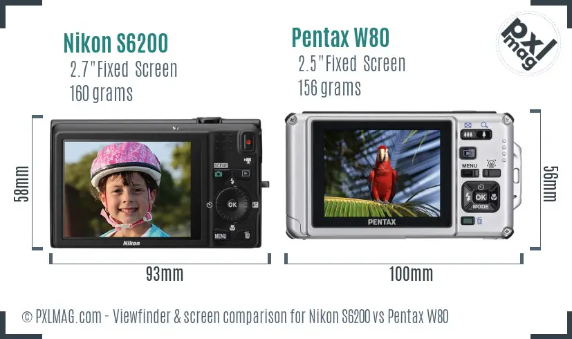 Nikon S6200 vs Pentax W80 Screen and Viewfinder comparison