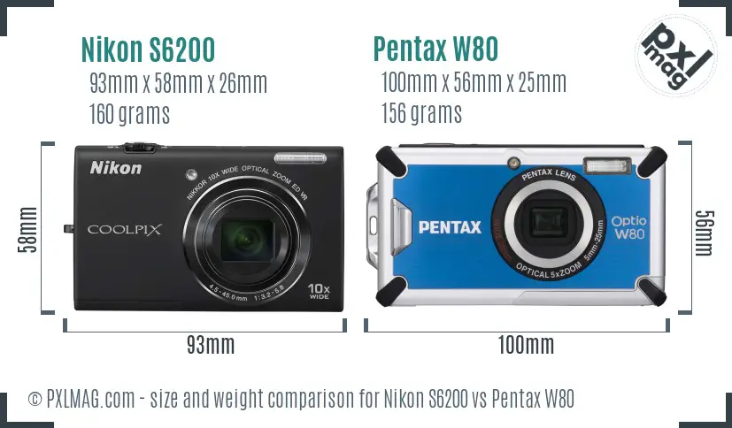 Nikon S6200 vs Pentax W80 size comparison
