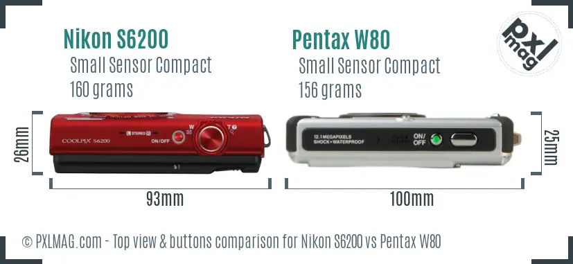 Nikon S6200 vs Pentax W80 top view buttons comparison