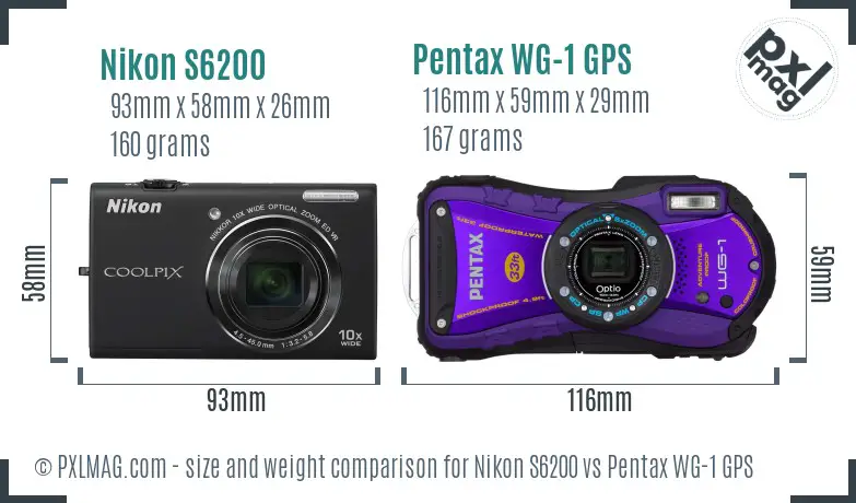 Nikon S6200 vs Pentax WG-1 GPS size comparison Nikon S6200 vs Pentax WG-1 GPS size comparison