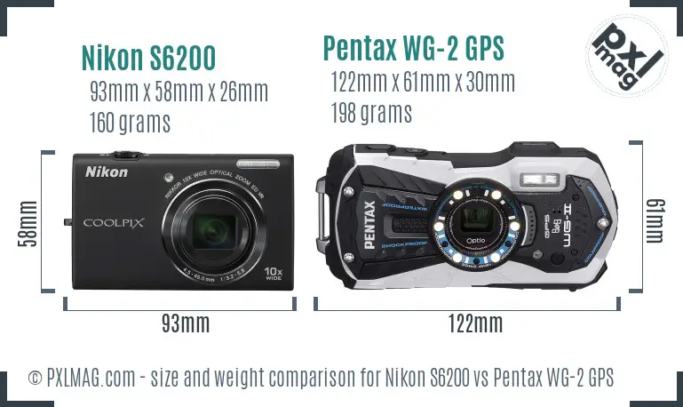 Nikon S6200 vs Pentax WG-2 GPS size comparison