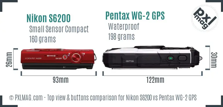 Nikon S6200 vs Pentax WG-2 GPS top view buttons comparison
