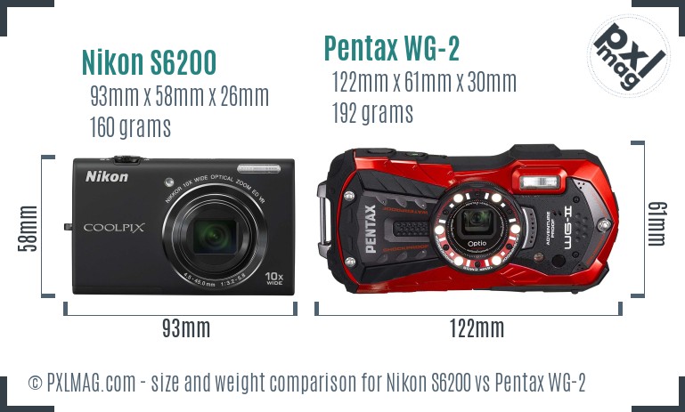 Nikon S6200 vs Pentax WG-2 size comparison