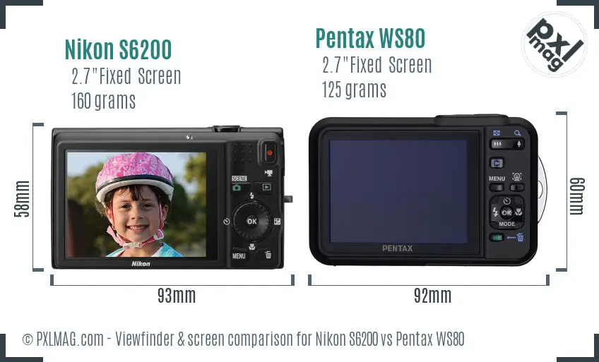 Nikon S6200 vs Pentax WS80 Screen and Viewfinder comparison