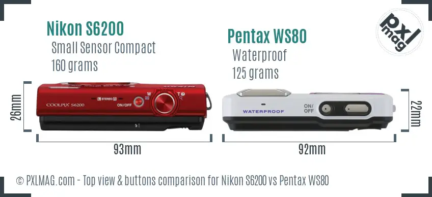 Nikon S6200 vs Pentax WS80 top view buttons comparison