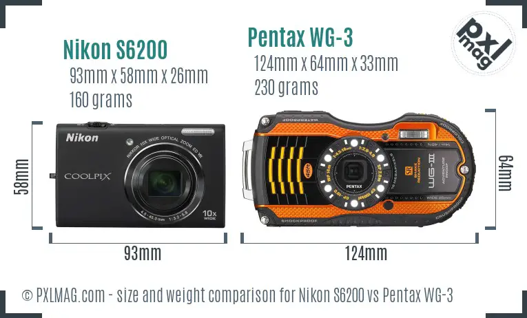Nikon S6200 vs Pentax WG-3 size comparison