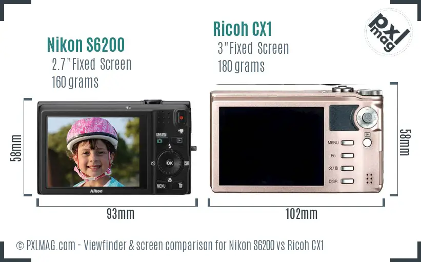 Nikon S6200 vs Ricoh CX1 Screen and Viewfinder comparison