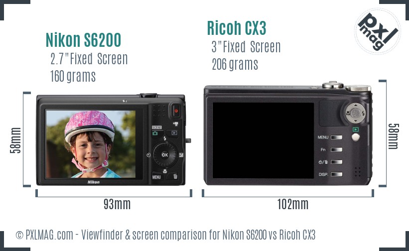 Nikon S6200 vs Ricoh CX3 Screen and Viewfinder comparison