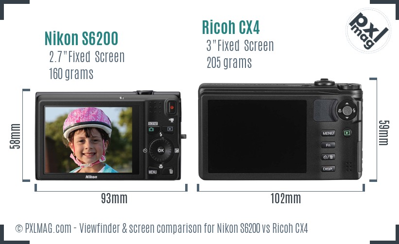 Nikon S6200 vs Ricoh CX4 Screen and Viewfinder comparison