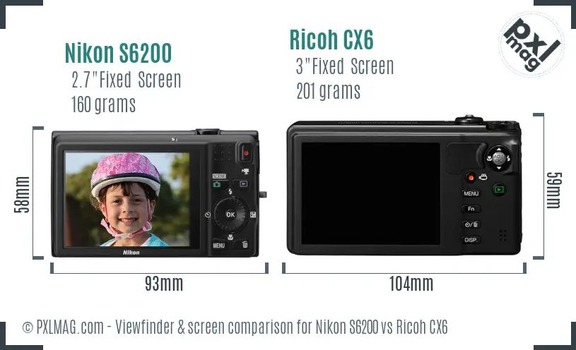 Nikon S6200 vs Ricoh CX6 Screen and Viewfinder comparison