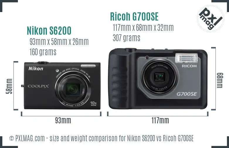 Nikon S6200 vs Ricoh G700SE size comparison
