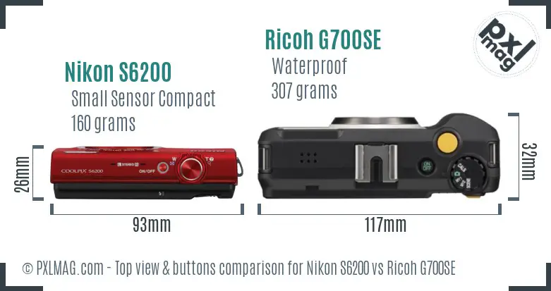 Nikon S6200 vs Ricoh G700SE top view buttons comparison