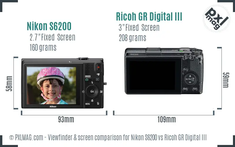 Nikon S6200 vs Ricoh GR Digital III Screen and Viewfinder comparison