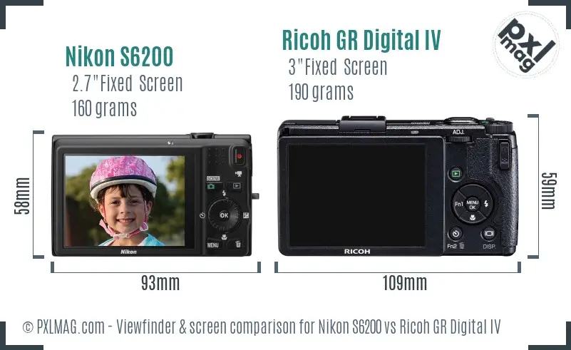 Nikon S6200 vs Ricoh GR Digital IV Screen and Viewfinder comparison