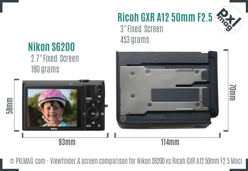 Nikon S6200 vs Ricoh GXR A12 50mm F2.5 Macro Screen and Viewfinder comparison