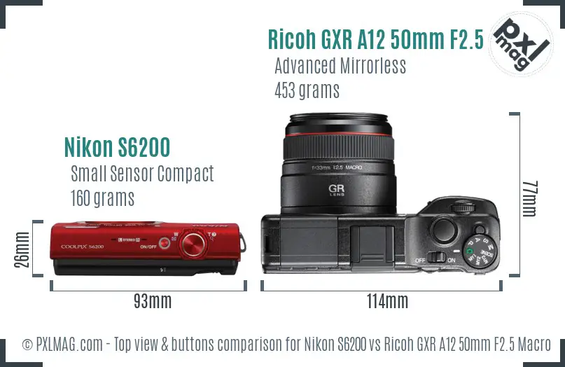 Nikon S6200 vs Ricoh GXR A12 50mm F2.5 Macro top view buttons comparison