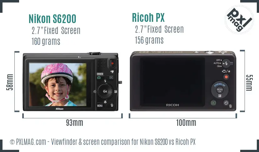 Nikon S6200 vs Ricoh PX Screen and Viewfinder comparison