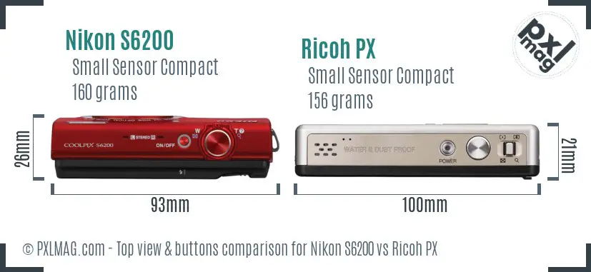 Nikon S6200 vs Ricoh PX top view buttons comparison