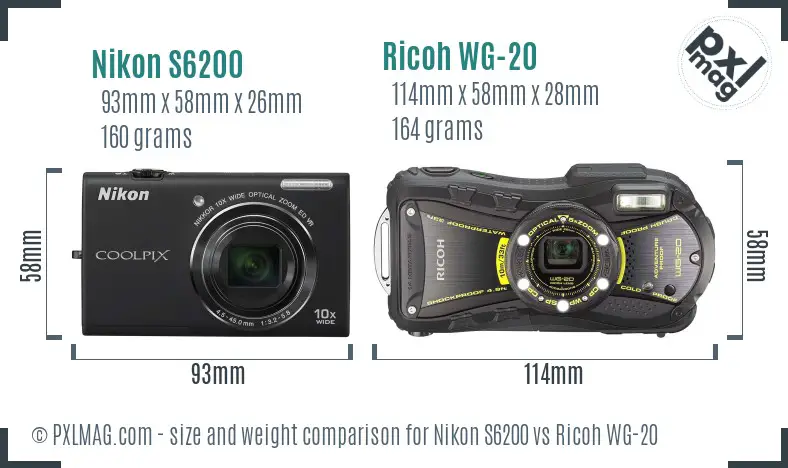 Nikon S6200 vs Ricoh WG-20 size comparison Nikon S6200 vs Ricoh WG-20 size comparison