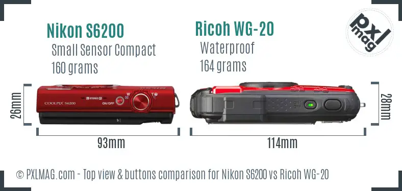 Nikon S6200 vs Ricoh WG-20 top view buttons comparison