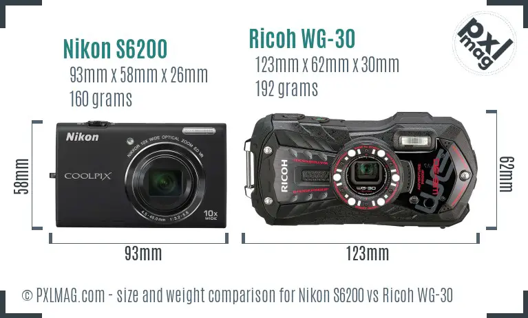 Nikon S6200 vs Ricoh WG-30 size comparison Nikon S6200 vs Ricoh WG-30 size comparison