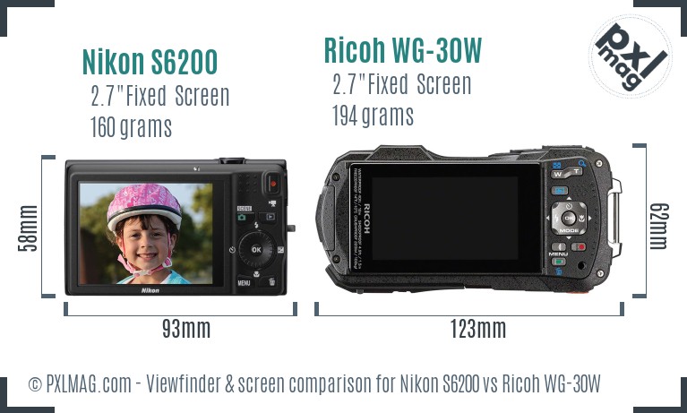 Nikon S6200 vs Ricoh WG-30W Screen and Viewfinder comparison