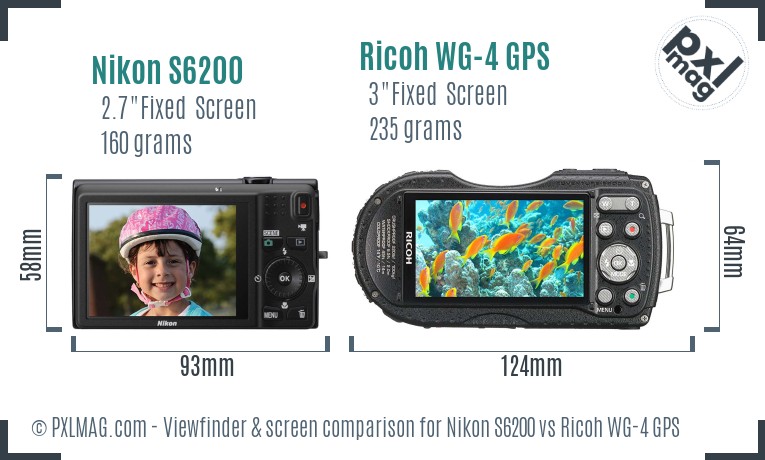 Nikon S6200 vs Ricoh WG-4 GPS Screen and Viewfinder comparison