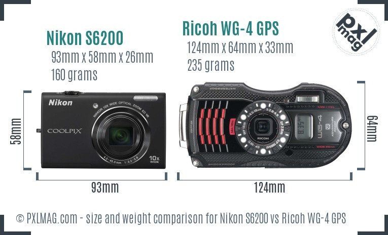 Nikon S6200 vs Ricoh WG-4 GPS size comparison