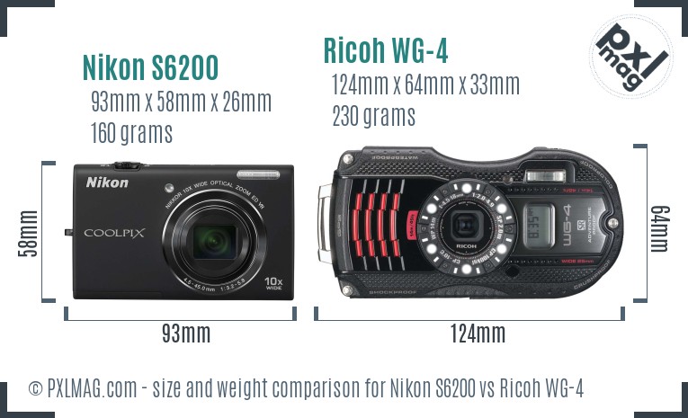 Nikon S6200 vs Ricoh WG-4 size comparison