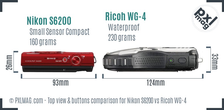 Nikon S6200 vs Ricoh WG-4 top view buttons comparison