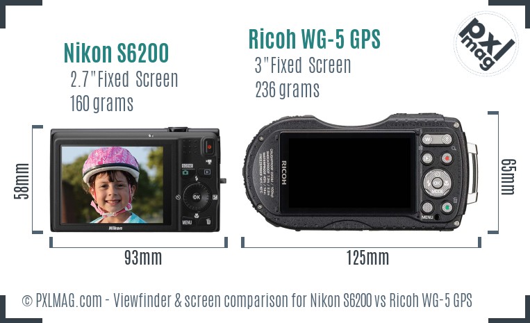 Nikon S6200 vs Ricoh WG-5 GPS Screen and Viewfinder comparison