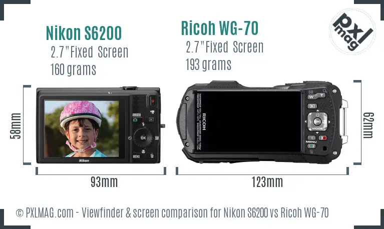 Nikon S6200 vs Ricoh WG-70 Screen and Viewfinder comparison