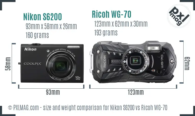 Nikon S6200 vs Ricoh WG-70 size comparison