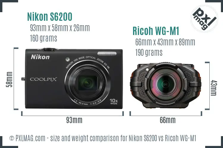 Nikon S6200 vs Ricoh WG-M1 size comparison