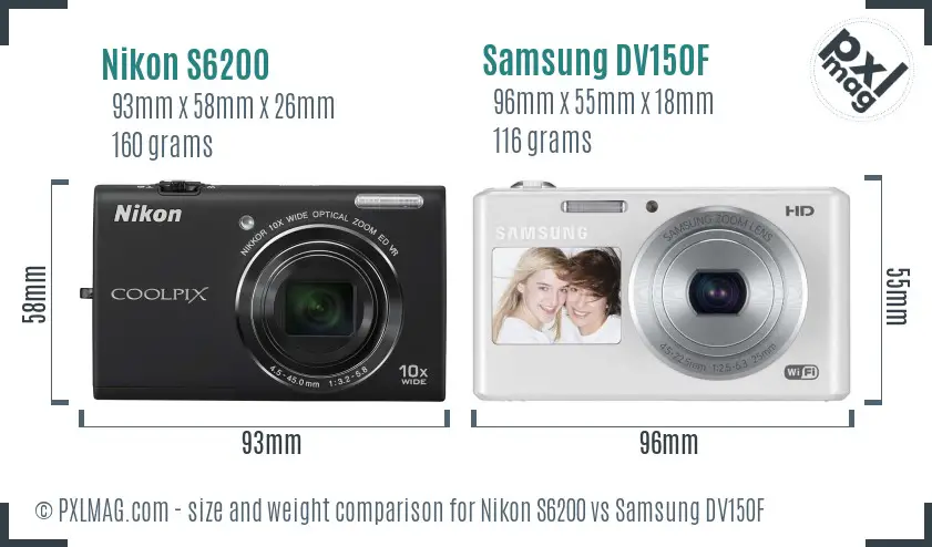 Nikon S6200 vs Samsung DV150F size comparison Nikon S6200 vs Samsung DV150F size comparison