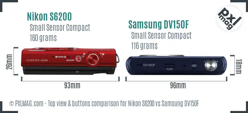 Nikon S6200 vs Samsung DV150F top view buttons comparison Nikon S6200 vs Samsung DV150F top view buttons comparison
