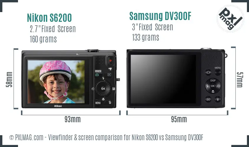 Nikon S6200 vs Samsung DV300F Screen and Viewfinder comparison