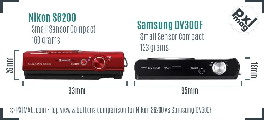 Nikon S6200 vs Samsung DV300F top view buttons comparison