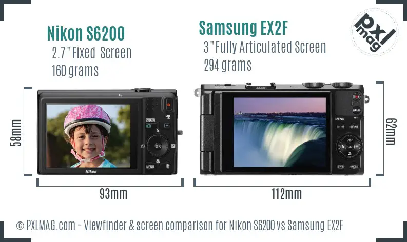Nikon S6200 vs Samsung EX2F Screen and Viewfinder comparison