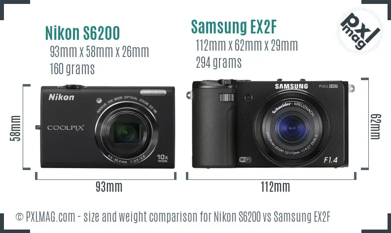 Nikon S6200 vs Samsung EX2F size comparison