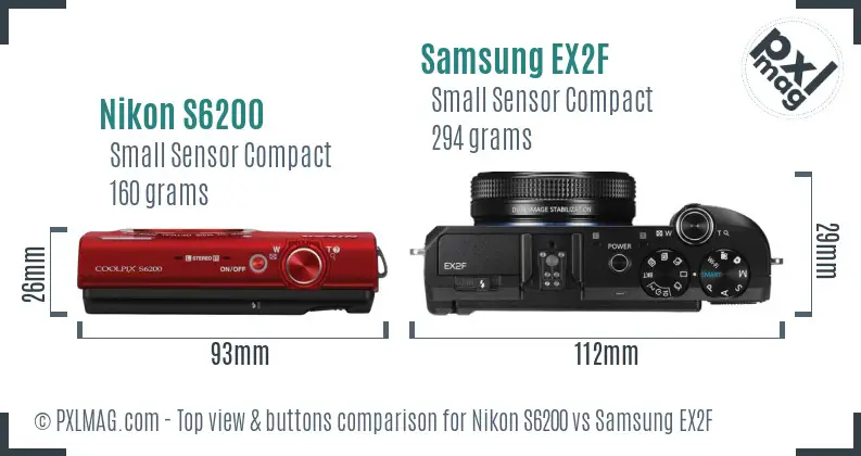 Nikon S6200 vs Samsung EX2F top view buttons comparison