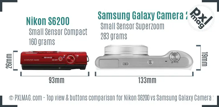 Nikon S6200 vs Samsung Galaxy Camera 2 top view buttons comparison